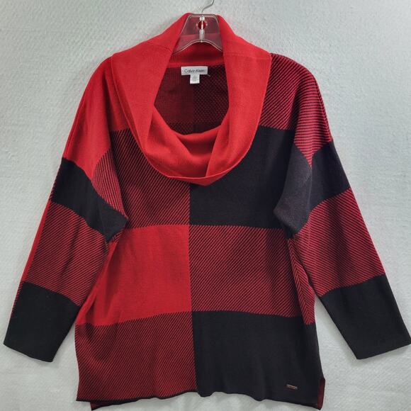 Calvin Klein Red & Black Oversize Color Block Sweater Size L 12124-0634 - Picture 2 of 5